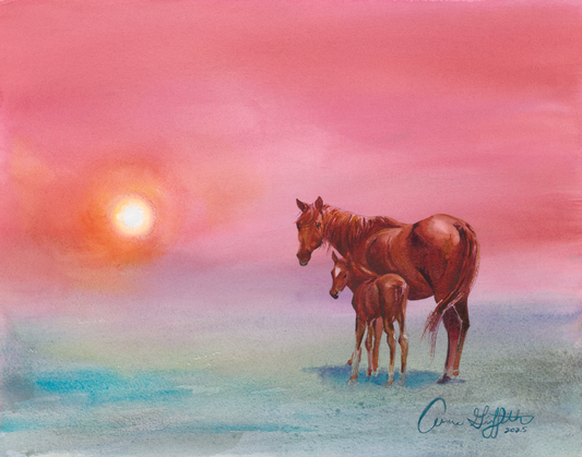 A Mare and Her Foal at First Light