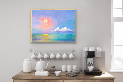 Heaven's Embrace: A Colorful Painting of Sun and Sea