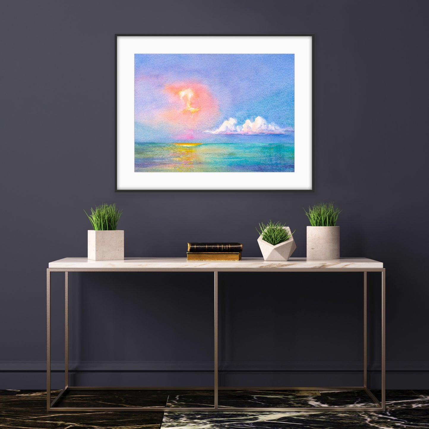 Heaven's Embrace: A Colorful Painting of Sun and Sea