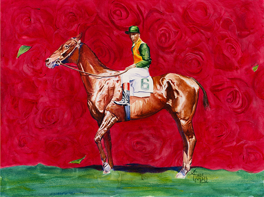 Red Roses and Racing Legends: Aristides & Oliver Lewis Equestrian Art Print