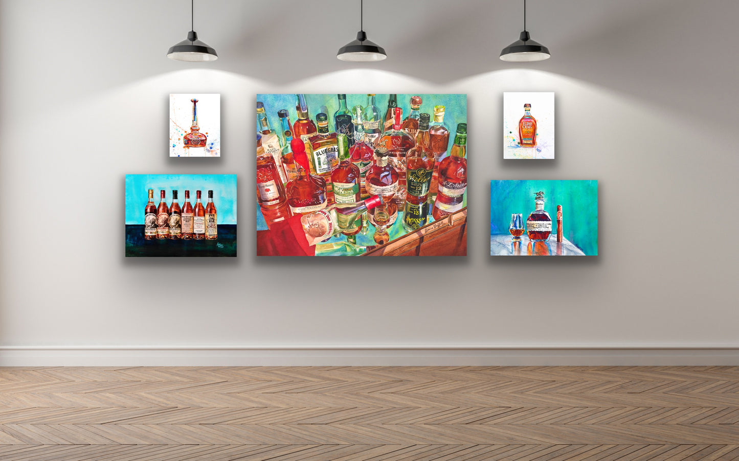 Top Shelf Bourbon Art Print - Whiskey Still Life Watercolor