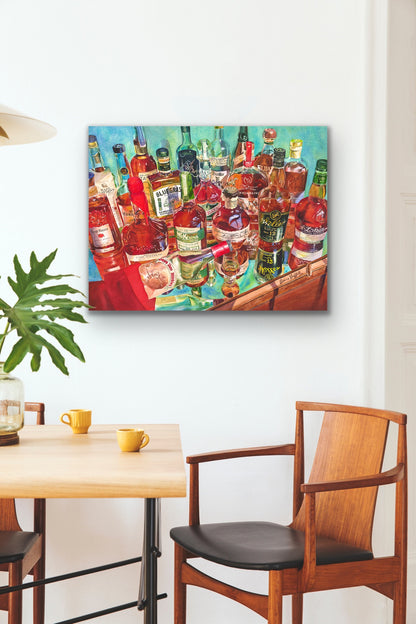 Top Shelf Bourbon Art Print - Whiskey Still Life Watercolor