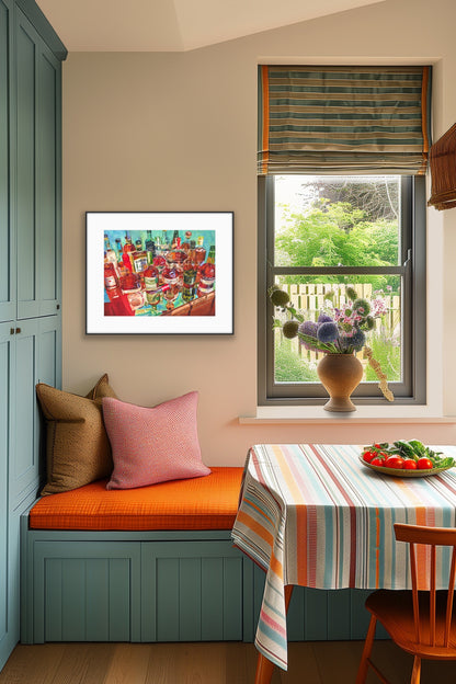 Top Shelf Bourbon Art Print - Whiskey Still Life Watercolor