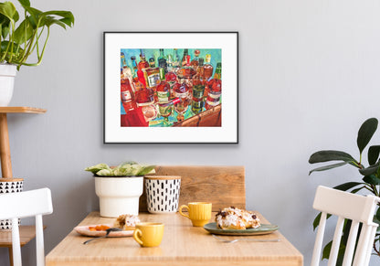 Top Shelf Bourbon Art Print - Whiskey Still Life Watercolor