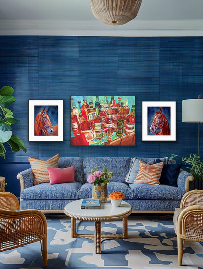 Top Shelf Bourbon Art Print - Whiskey Still Life Watercolor