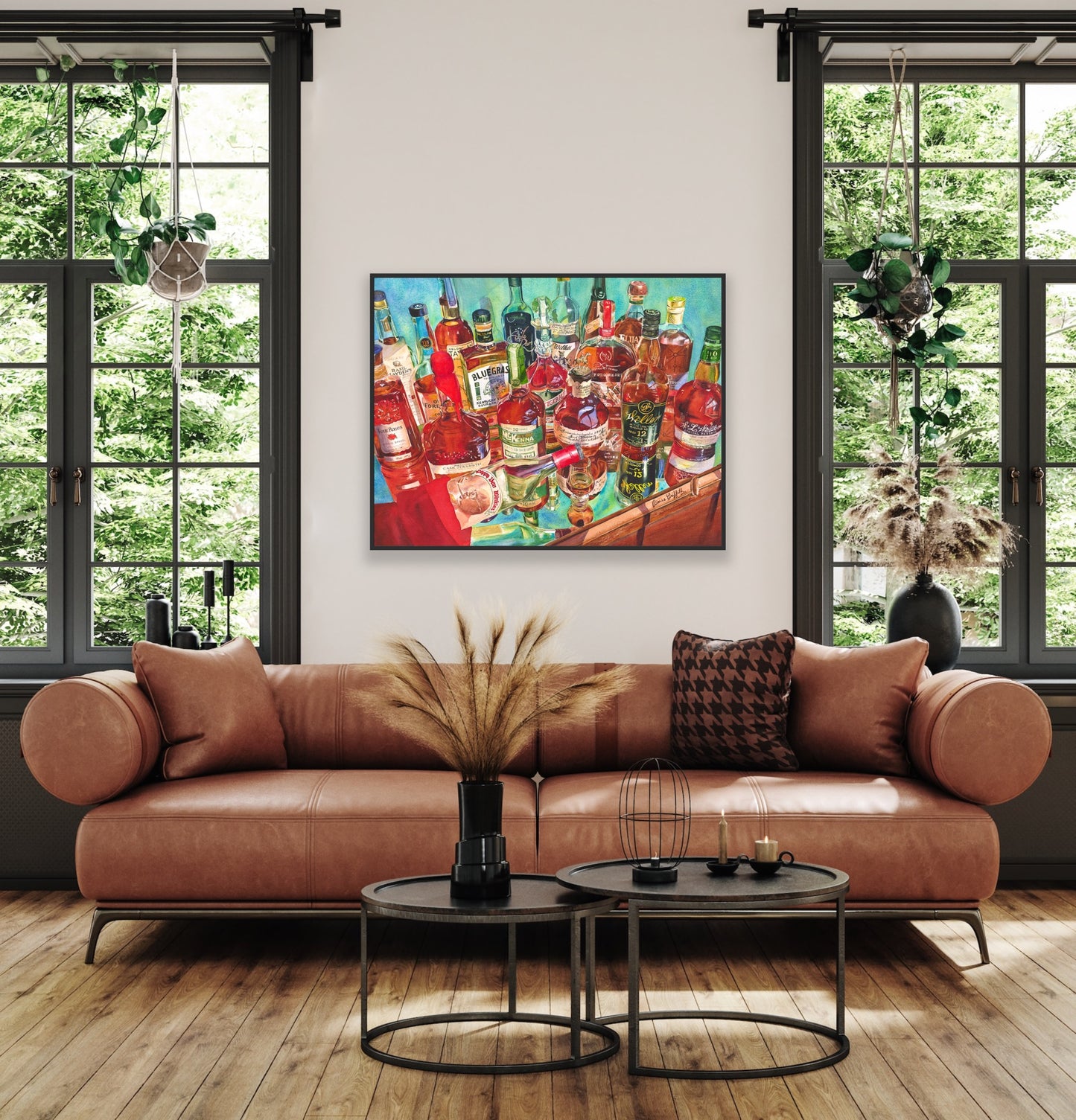 Top Shelf Bourbon Art Print - Whiskey Still Life Watercolor