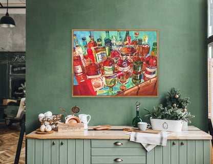 Top Shelf Bourbon Art Print - Whiskey Still Life Watercolor