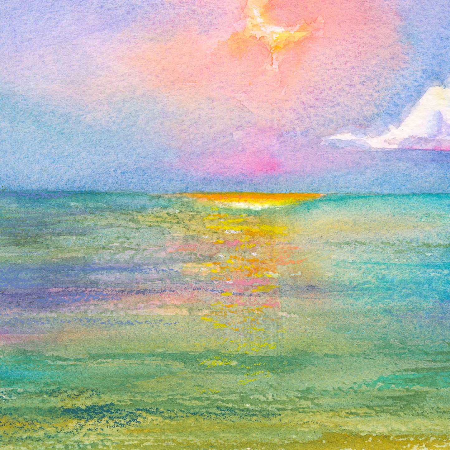 Heaven's Embrace: A Colorful Painting of Sun and Sea