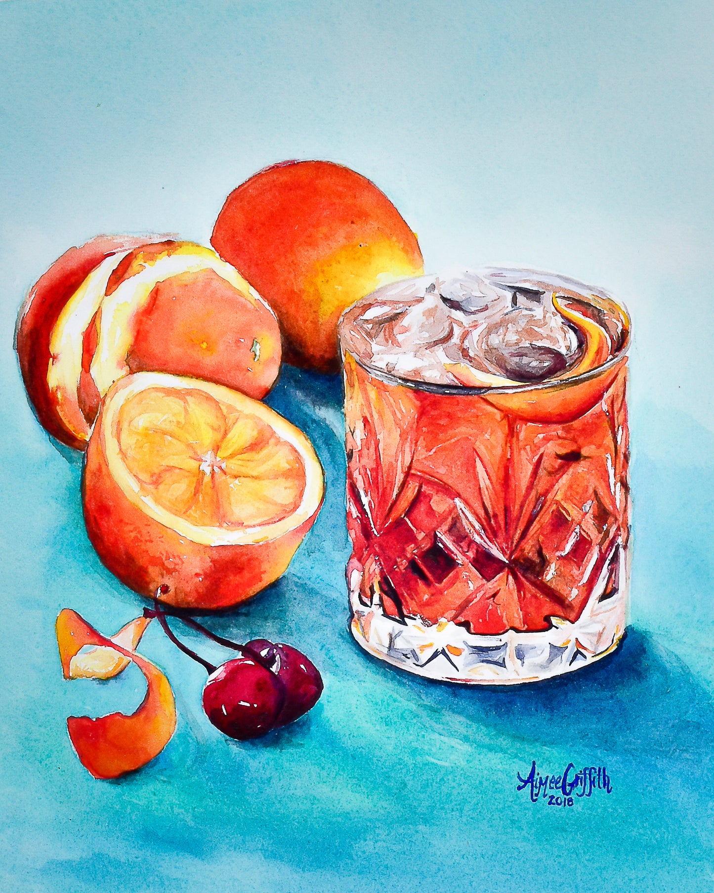 Old Fashioned Cocktail Watercolor Painting: Bourbon Art Print