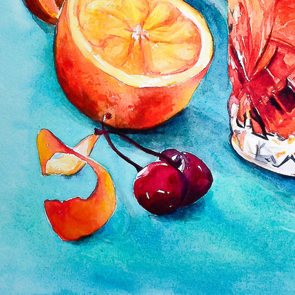 Old Fashioned Cocktail Watercolor Painting: Bourbon Art Print