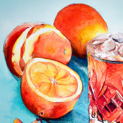Old Fashioned Cocktail Watercolor Painting: Bourbon Art Print