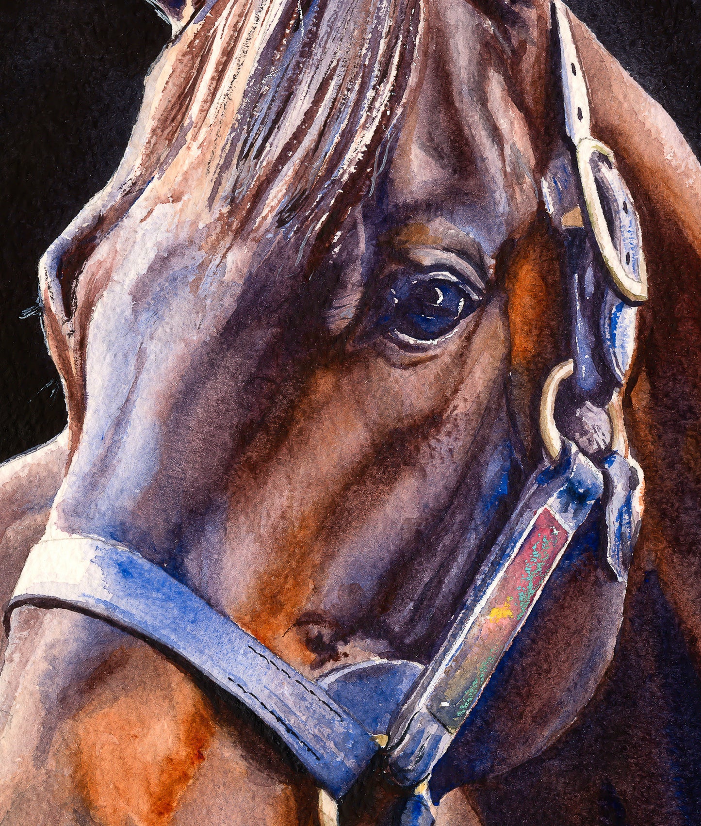 Majestic Bay - A Captivating Watercolor Portrait of a Thoroughbred Racehorse