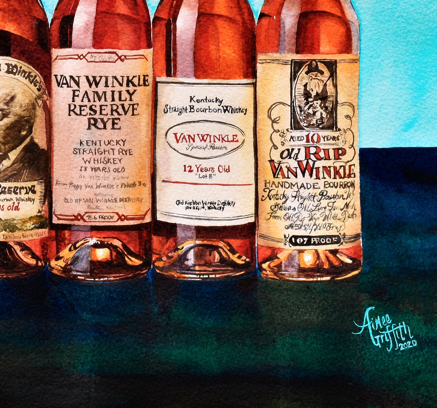 The Pappy Portrait - Old Rip Van Winkle family of bourbon whiskeys - Blue